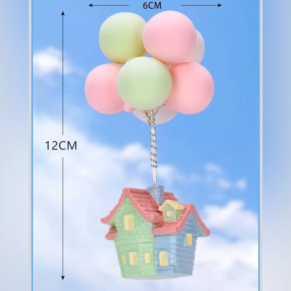 miniature house Car Dashboard Decoration Pink White Green Balloon Cake Topper
